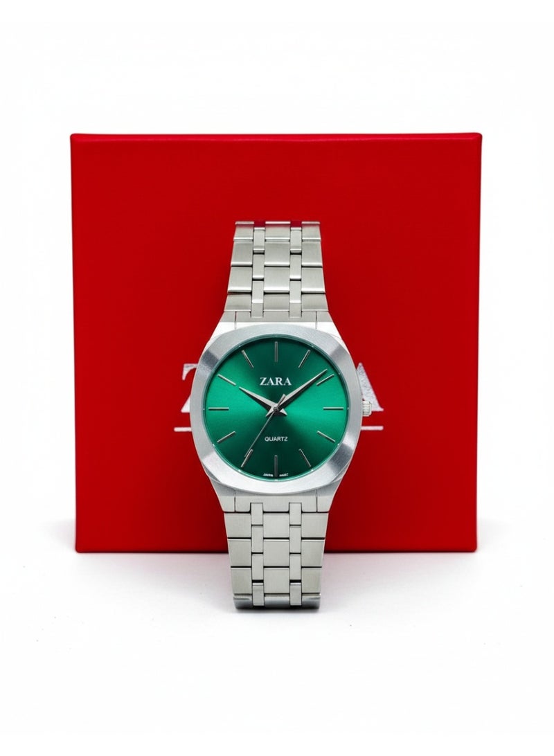 ZARA Stainless Steel Quartz Watch with Green Dial - Image 4